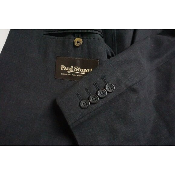 Paul Stuart Stuart II Dark Gray 100% Wool 2 Pc Suit Jacket Pants 42 semi long - Picture 1 of 12